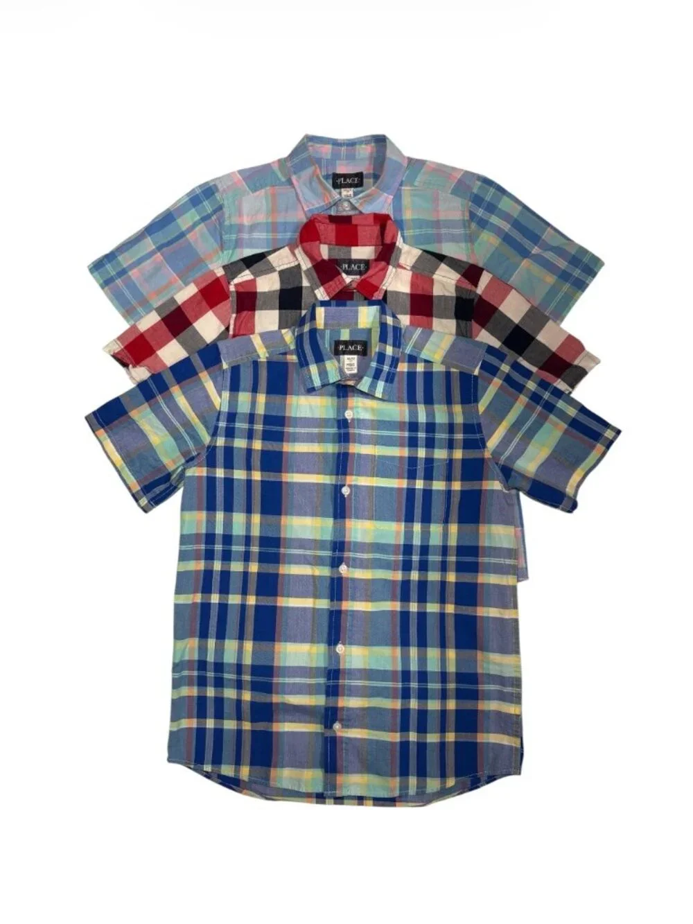 Three The Children's Place Boys Short Sleeve Button Up Dress Shirts Size L 10/12